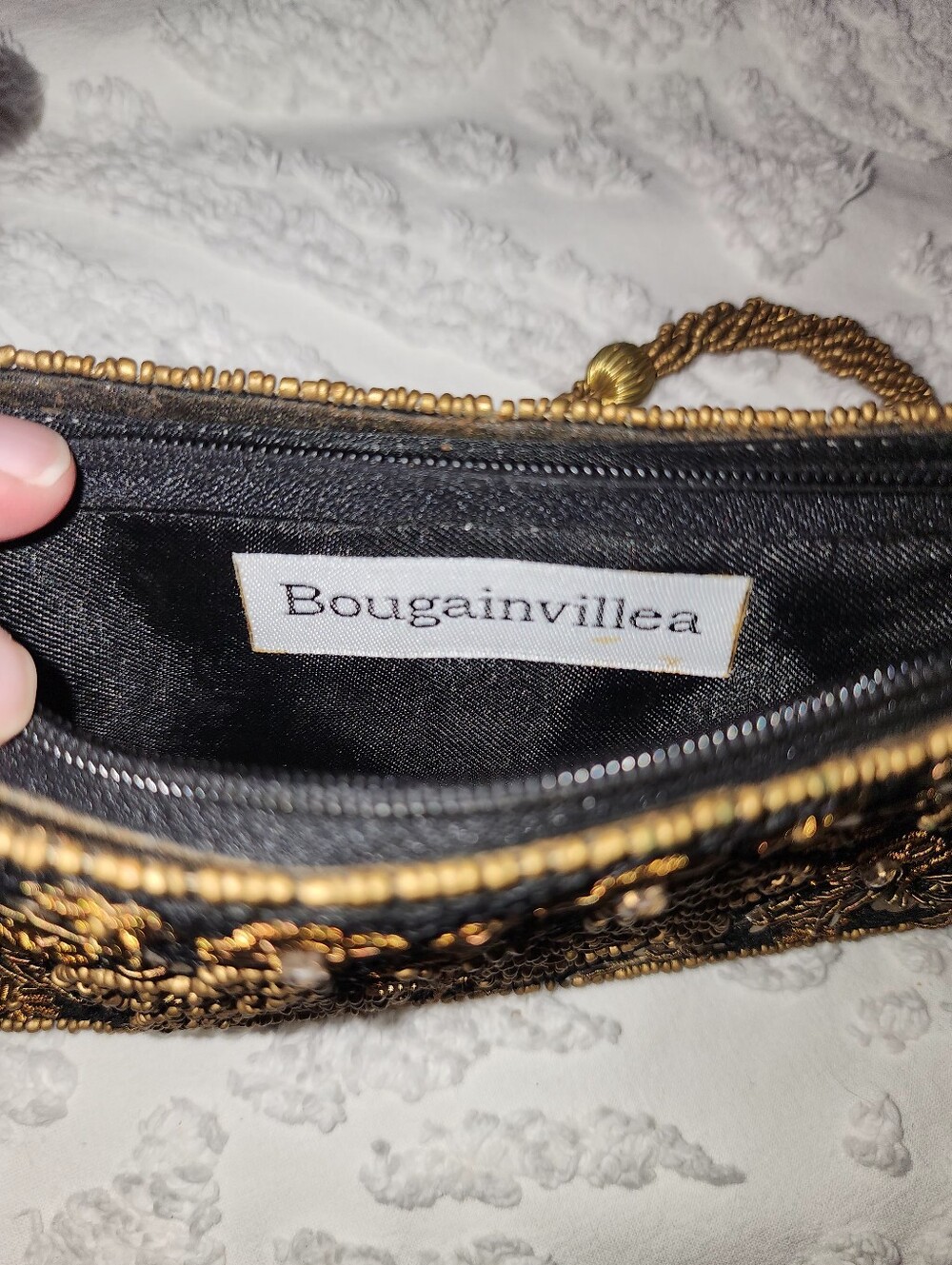 Bougainvillea Brown Bag With Bronze Stitching, Beaded Handle & Embellishments - Picture 6 of 10